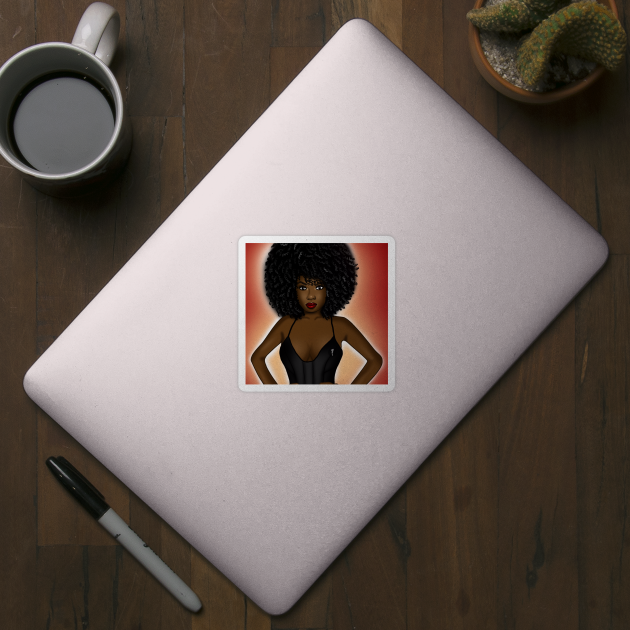 black girl magic digital art with big afro hair by Spinkly Creations 